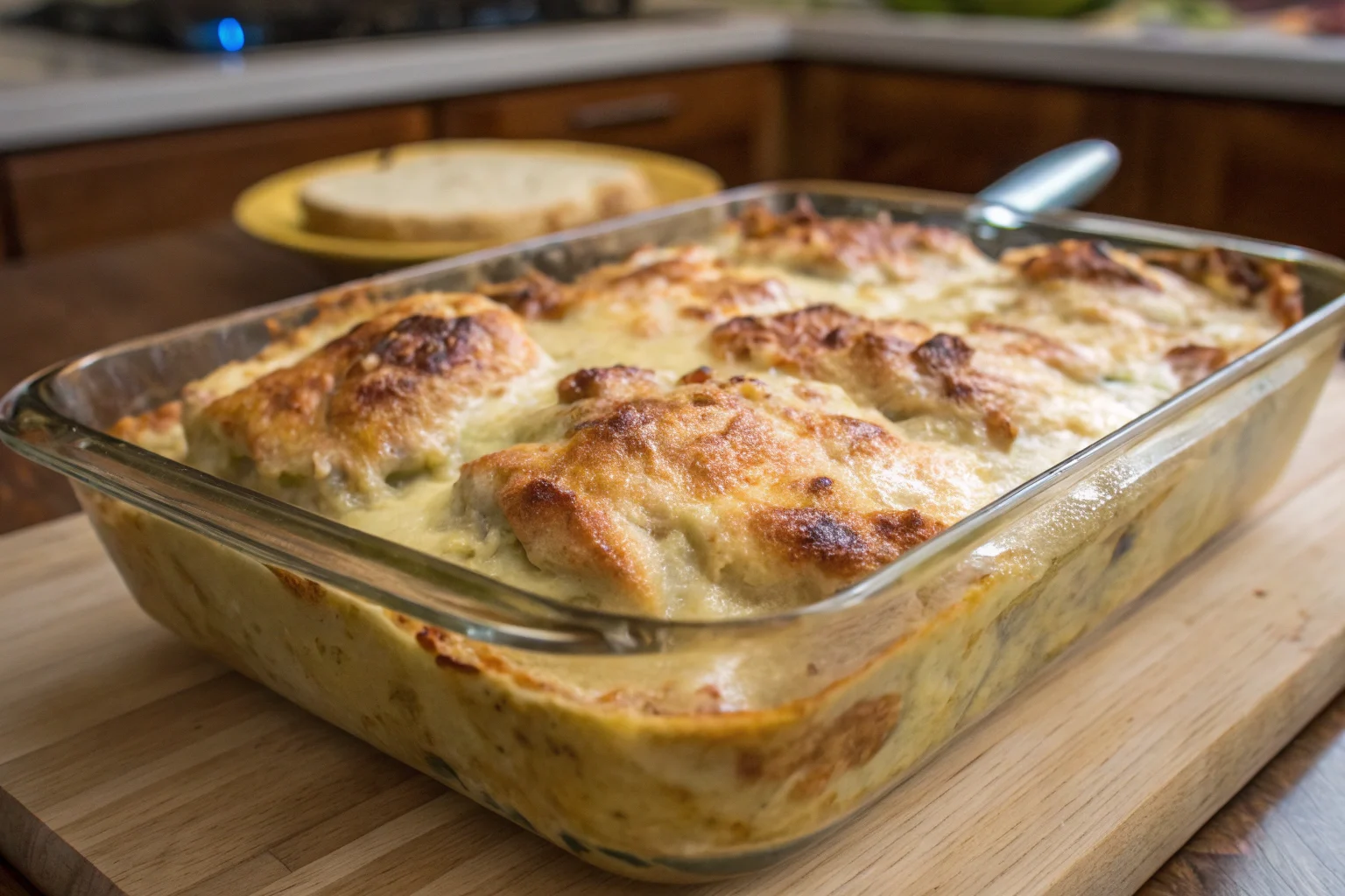Baked Forgotten Chicken Recipe in a casserole dish