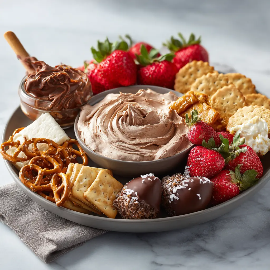 chocolate-whipped-cream-dip chocolate whipped cream dip with fruit and cookies