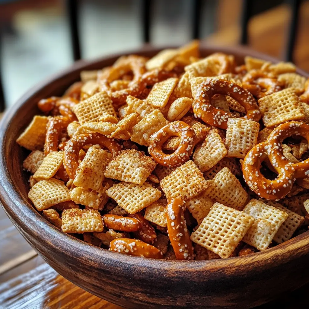 Oven-baked Chex Mix recipe close-up